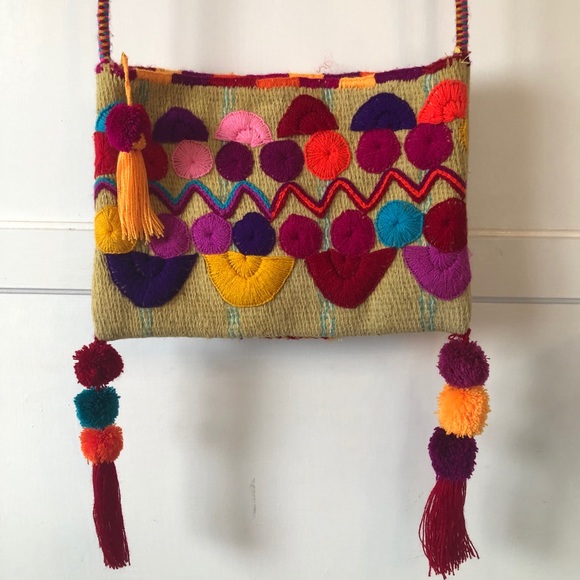 Free People Handbags - Tulum handcrafted pom pom woven bag from Mexico